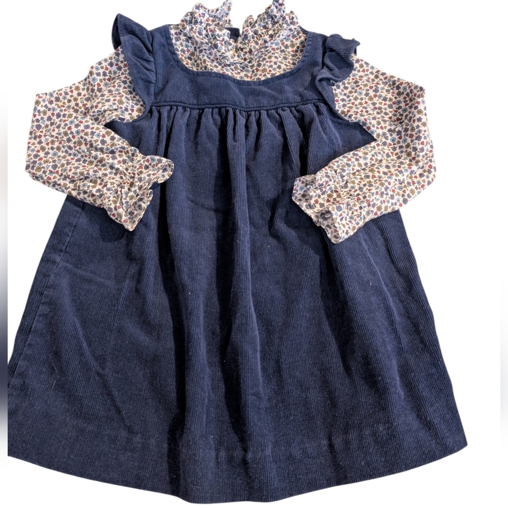 80s Vintage Marshall Sinclair‎ Corduroy Floral Print Dress Girls Sz 4 Prairie